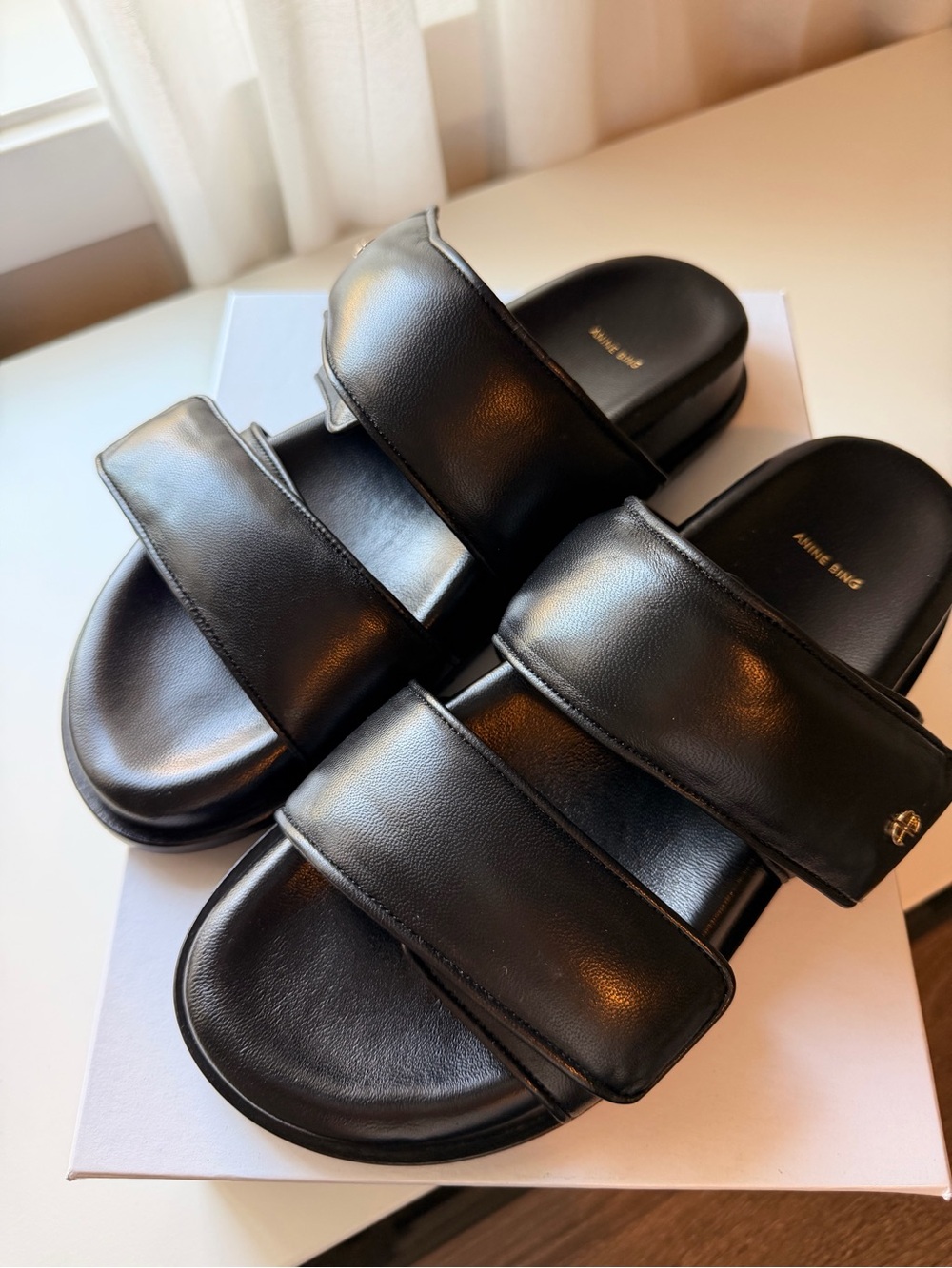 Anine Bing Sid Black Leather Slide Sandals